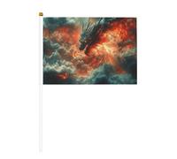Lot de 6 et 10 mini drapeaux Evil Dragon durables de 14 x 21 cm sur bâtons pour extérieur, cour et jardin