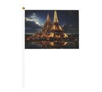 Lot de 6 et 12 drapeaux de la cathédrale de la Sainte Famille et de la Tour Eiffel sur bâtons - Durable 14 x 21 cm pour cour, jardin et décoration extérieure