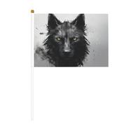 Lot de 6 et 12 mini drapeaux en forme de tête de loup noire sur bâtons - Durable - 14 x 21 cm - Pour cour, jardin et décoration extérieure