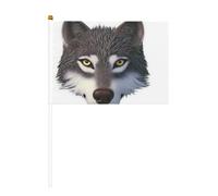 Lot de 6 et 12 mini drapeaux en forme de tête de loup sur bâtons - Durable - 14 x 21 cm - Pour cour, jardin et décoration extérieure