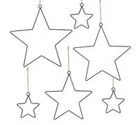 Lot de 6 Étoiles Noires en Métal pour Noël, SILARLAIT 1PC 30cm/25cm/20cm & 3PCS 10cm Étoile Décorative à Suspendre et à Poser pour Intérieur, Étoile Décoration pour Table Fenêtre Sapin Mur, Déco Noël