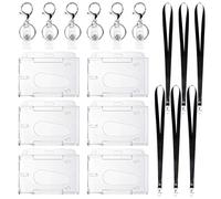 Lot de 6 étuis transparents pour carte d'identité avec cordon - 6 cordons noirs - Avec 6 clips pour cordon - Pour cartes d'identité et cartes de crédit