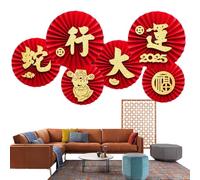 Lot de 6 éventails en papier pour le Nouvel An chinois 2025, décorations murales du Nouvel An chinois 2025, décoration murale du Nouvel An 2025 pour la maison et la porte