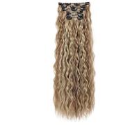 Lot de 6 extensions à clips, cheveux synthétiques bouclés et ondulés de 56 cm de long, effet naturel, épais et ondulé. Pose facile(Dark Blonde)