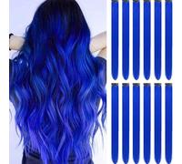Lot de 6 extensions de cheveux à clips pour femme - Sans couture - Colorées et droites - Extensions de cheveux pour femme - Accessoires de cheveux - Bleu foncé