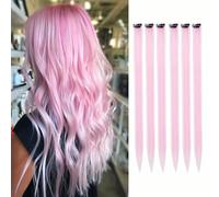 Lot de 6 extensions de cheveux à clipser, mèches colorées pour fête, 55 cm, cheveux synthétiques lisses multicolores