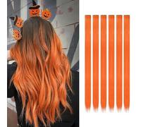 Lot de 6 extensions de cheveux à clipser, mèches colorées pour fête, 55 cm, cheveux synthétiques lisses multicolores