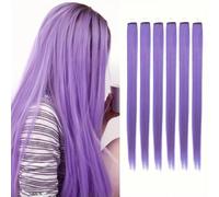 Lot de 6 extensions de cheveux à clipser, mèches colorées pour fête, 55 cm, cheveux synthétiques lisses multicolores