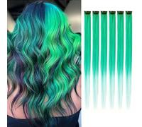 Lot de 6 extensions de cheveux à clipser, mèches colorées pour fête, 55 cm, cheveux synthétiques lisses multicolores