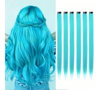 Lot de 6 extensions de cheveux à clipser, mèches colorées pour fête, 55 cm, cheveux synthétiques lisses multicolores