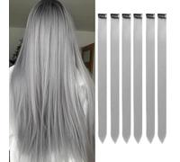 Lot de 6 extensions de cheveux à clipser, mèches colorées pour fête, 55 cm, cheveux synthétiques lisses multicolores