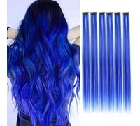 Lot de 6 extensions de cheveux à clipser, mèches colorées pour fête, 55 cm, cheveux synthétiques lisses multicolores