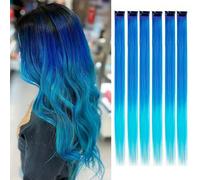 Lot de 6 extensions de cheveux à clipser, mèches colorées pour fête, 55 cm, cheveux synthétiques lisses multicolores