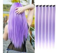 Lot de 6 extensions de cheveux à clipser, mèches colorées pour fête, 55 cm, cheveux synthétiques lisses multicolores