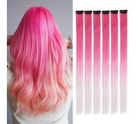 Lot de 6 extensions de cheveux à clipser, mèches colorées pour fête, 55 cm, cheveux synthétiques lisses multicolores