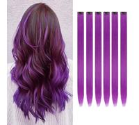 Lot de 6 extensions de cheveux à clipser, mèches colorées pour fête, 55 cm, cheveux synthétiques lisses multicolores