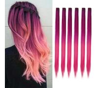 Lot de 6 extensions de cheveux à clipser, mèches colorées pour fête, 55 cm, cheveux synthétiques lisses multicolores