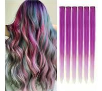 Lot de 6 extensions de cheveux à clipser, mèches colorées pour fête, 55 cm, cheveux synthétiques lisses multicolores