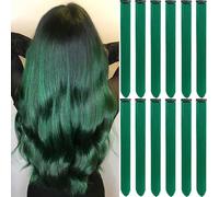 Lot de 6 extensions de cheveux à clipser pour femme - Sans couture - Colorées et droites - Extensions de cheveux pour femme - Accessoires de cheveux - Vert