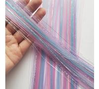 Lot de 6 extensions de cheveux synthétiques à clipser en plumes colorées avec guirlandes argentées mélangées - Postiche 2 en 1 - Mèches de vacances pour femmes et filles (mélange de mèches_56 cm)