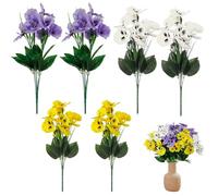 Lot de 6 fausses fleurs artificielles, pensées artificielles réalistes pour l'extérieur, 35,6 cm, fleurs sauvages en plastique, 10 fleurs artificielles pour décoration de jardin, couleurs mélangées