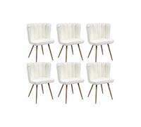 FJARD - Lot de 6 Fauteuils Blanc Tissu Bouclettes -