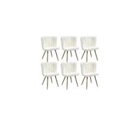 FJARD - Lot de 6 Fauteuils Blanc Tissu Bouclettes -