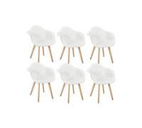 ROHAN - Lot de 6 Fauteuils Imitation Laine Motif Patchwork Blanc -