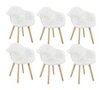 ROHAN - Lot de 6 Fauteuils Imitation Laine Motif Patchwork Blanc -