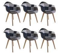 Lot De 6 Fauteuils Patchwork Bleu Gris Home Deco Factory