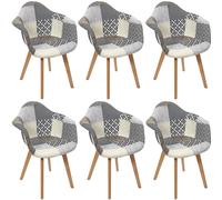Lot de 6 Fauteuils Salon Patchwork Gris Home Deco Factory