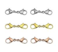 Lot de 6 fermoirs doubles mousquetons en acier inoxydable - Connecteurs à double griffes - Accessoires de bijoux faits à la main - Convient pour colliers et bracelets - Couleur acier, or, or rose,
