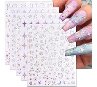 Lot De 6 Feuilles Aurora Argent Étoiles Lune Planète Ongles 3d Holographique Laser Étoile Autocollant Ongles Nail Art Stickers Nail Art Nail Art Nail Art Nail Art Nail Art Nail Art Nail Art