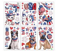 Lot de 6 feuilles d'autocollants double face pour fenêtre de porte en verre Motif patriotique Motif chat et chien