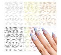Lot de 6 feuilles d'autocollants pour décoration d'ongles, lettres de l'alphabet anglais, accessoires de design d'ongles