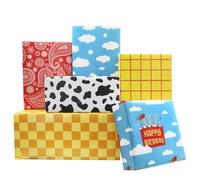 Lot de 6 feuilles de papier cadeau cowboy, fleurs de noix de cajou rouges, vache, nuage, jaune à carreaux, 50 x 70 cm par feuille, pour fête d'anniversaire ou cowboy