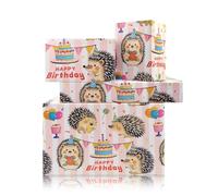 Lot de 6 feuilles de papier cadeau hérisson, papier cadeau d'anniversaire pour garçons et filles, papier cadeau à motif hérisson avec gâteau pour fête prénatale, 70 x 50 cm