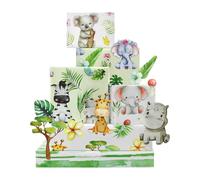 Lot de 6 feuilles de papier cadeau ludique vert 50 x 70 cm - 6 adorables motifs aquarelles, koala, éléphant, girafe, zèbre pour fête d'anniversaire, fête prénatale