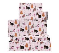Lot de 6 feuilles de papier cadeau pour anniversaire de mariage avec étiquettes - Motif chats mignons amoureux - Cadeau de Saint-Valentin pour elle, lui, amoureux des chats, couples, partenaires