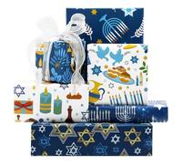 Lot de 6 feuilles de papier cadeau pour Hanouccah, étoiles de David, bougies - Motifs Hanoucca - Pour fête de Hanoucca, vacances, fête, anniversaire, 6 feuilles pliées à plat - 50 x 70 cm