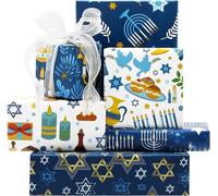 Lot De 6 Feuilles De Papier Cadeau Pour Hanouccah ,Étoiles De David ,Bougies - Motifs Hanoucca - Pour Fête De Hanoucca ,Vacances ,Fête ,Anniversaire ,6 Feuilles Pliées À Plat - 50 X 70 Cm