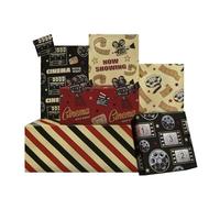 Lot de 6 feuilles de papier cadeau vintage unique 50 x 70 cm pour cinéma cinéma, film classique, motif billets de théâtre pour anniversaire, amateur de cinéma