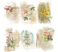 Lot de 6 feuilles de papier de riz à motif floral - 20,32 x 26,67 cm