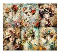 Lot de 6 feuilles de papier de riz pour femme édouardienne, 20,3 x 26,7 cm (A4), 6 designs uniques | Designs polyvalents pour projets artistiques et travaux manuels CRAFT KREATIVELY