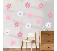 Lot de 6 feuilles de stickers muraux motif marguerites bohème pour chambre d'enfant, chambre à coucher, salle de classe (rose blanc)