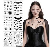 Lot de 6 feuilles de tatouages adhésifs pour Halloween, visage de vampire, carnaval, costume pour femme et homme, tatouages d'Halloween pour toile d'araignée, chauve-souris, accessoires de maquillage
