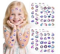 Lot de 6 feuilles de tatouages licorne pour enfants, tatouages temporaires grand format pour filles et garçons, doux pour la peau et imperméables, petit cadeau pour anniversaire d'enfant et cadeaux de
