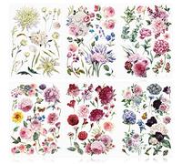 Lot de 6 feuilles de transfert vintage à frotter pour meubles, oiseaux, fleurs, autocollants en bois, loisirs créatifs, 40,6 x 30,5 cm (style fleur)