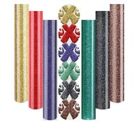 Lot de 6 feuilles de vinyle 3D à paillettes pour transfert thermique - Pour Cricut, transfert thermique à paillettes - Pour presse à chaud, t-shirts, vêtements, tissus, 30,5 x 25,4 cm