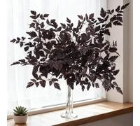 Lot de 6 feuilles d'érable artificielles, branches de feuillage d'automne violet prune pour Halloween, Thanksgiving, décoration de table d'automne (milieu 60 cm)